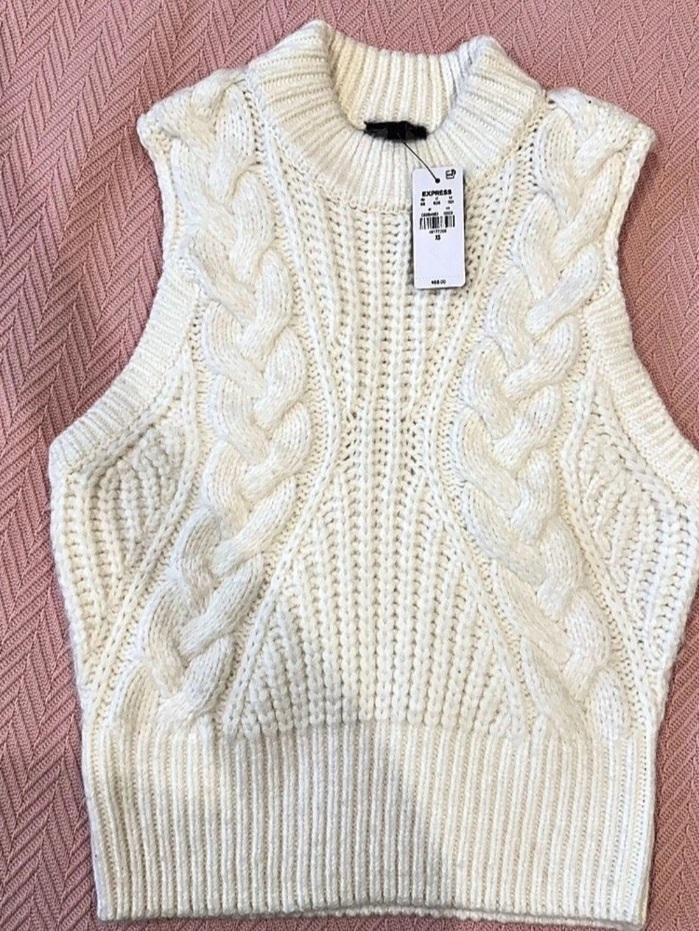 Express Cable Knit Mock Neck Sweater Tank Sweater Vest in White Size XS